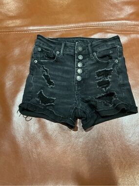 American Eagle Outfitters Black Distressed High-Rise Denim Shorts NE(x)T level s